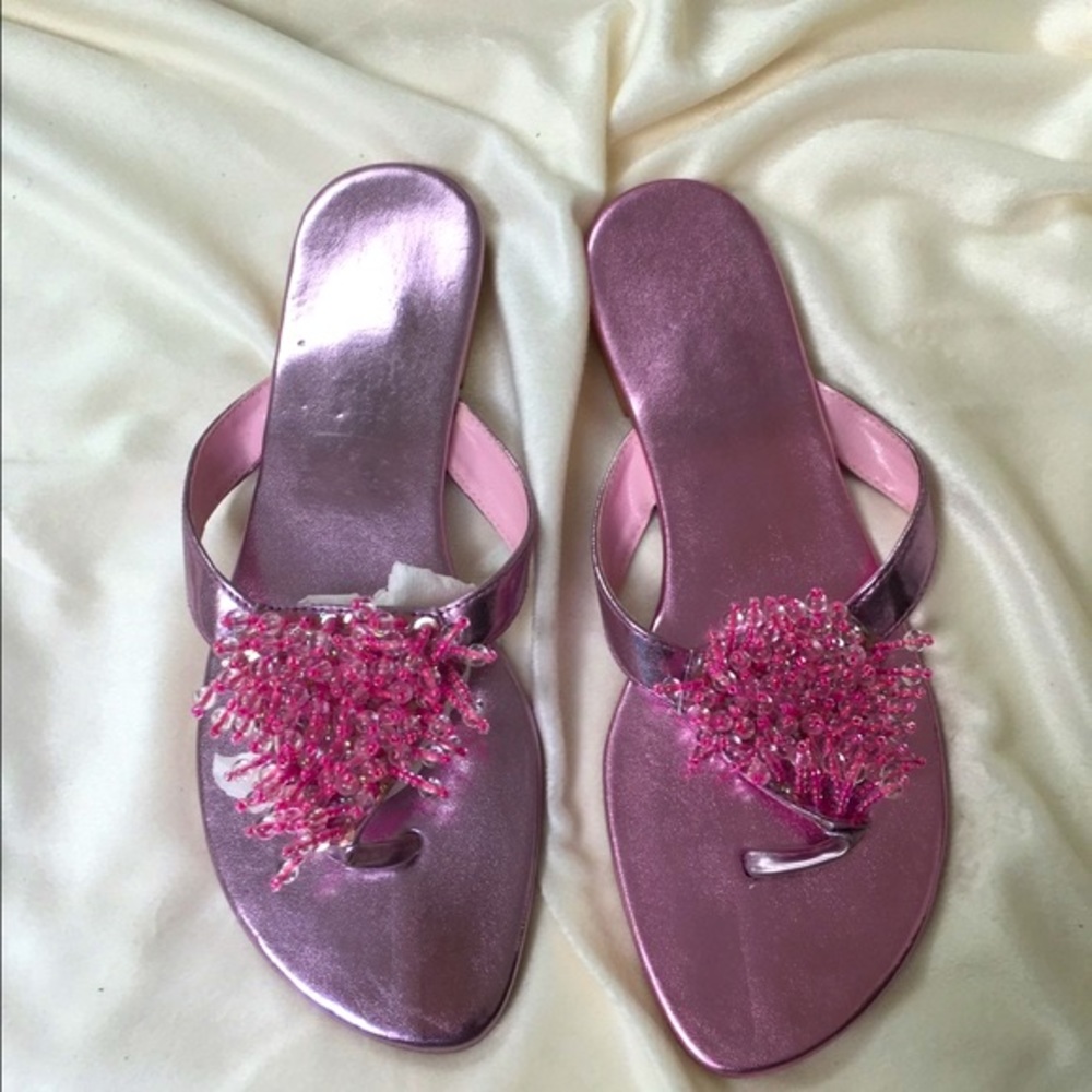 Sz9 Pink slides with pink crystal like beads